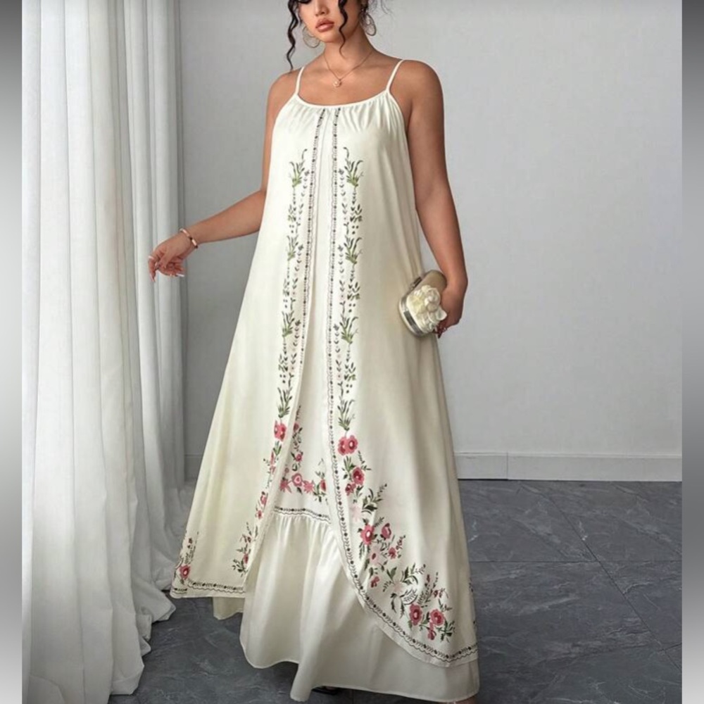 Boho Plus Floral Print Tropical Cami Maxi Dress - Picture 2 of 6